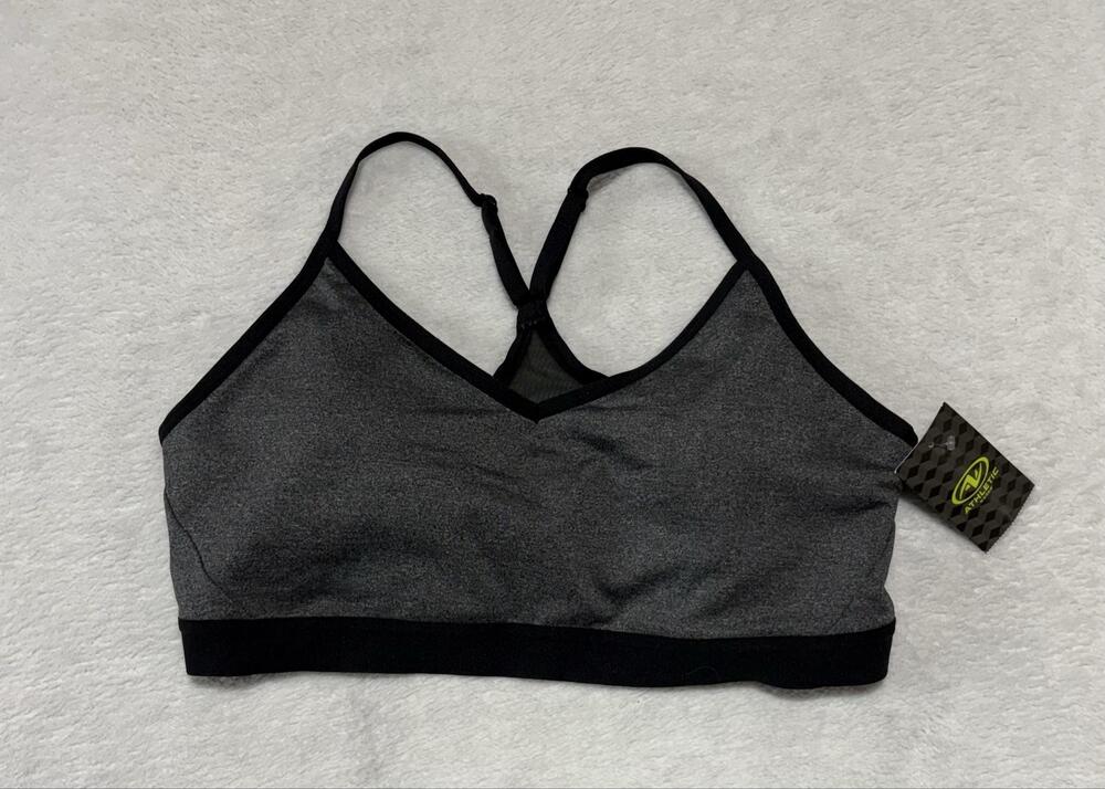Athletic Works Sports Bra Womens XL Gray Black DriWorks Racerback Wireless